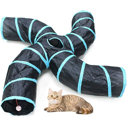 S-Type Cat Tunnel, 2 Way/3 Way/4 Way/5 Way Collapsible S-Shape Small Animal Tubes Kitty Tunnels Interactive Maze House Toy with Storage Bag for
