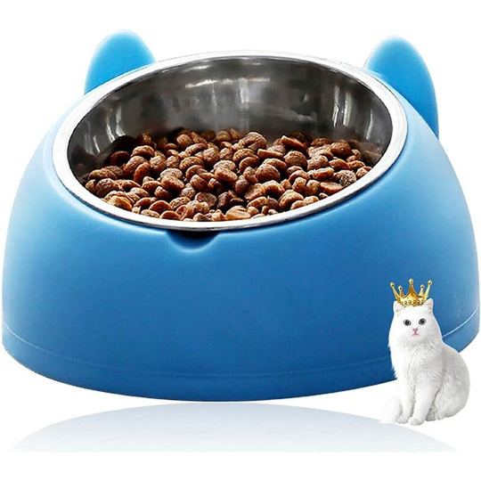 Gdrhvfd - Double-height cat bowl, anti-vomit and non-slip bowl with 15 ° tilt Automatic pet bowl, available for cats and puppies (blue bowl)