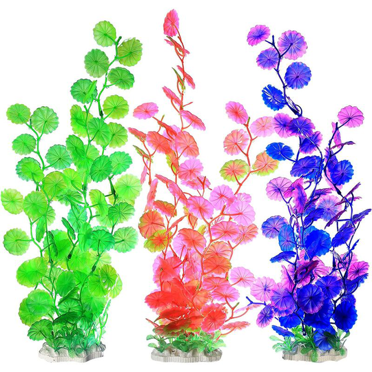 Deckon - 3 Pieces Artificial Fish Tank Plant, Plastic Artificial Aquatic Plants, Fake Decorative Plant for Aquarium, Fish Decorations - 3 Colors