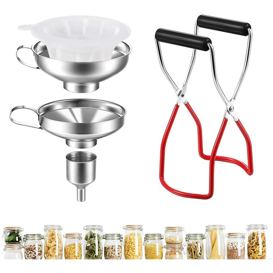 Stainless steel funnel, with jar lifter and 300 mesh mesh filter for transferring spices, liquids, beans, jams