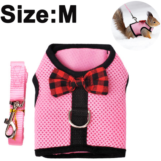 Devenirriche - Guinea Pig Harness and Leash Soft Mesh Small Pet Harness with Bowknot Bell, No Pulling Comfort Padded Vest for Guinea Pigs, Ferret,