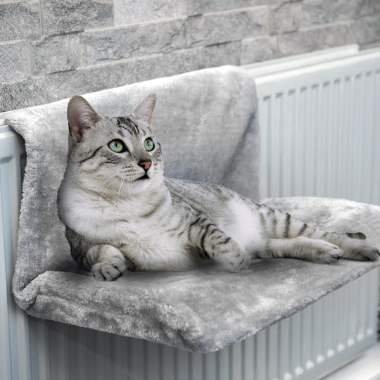 (Grey) Cat Dog Radiator Bed Pet Cosy Fleece Puppy Warm