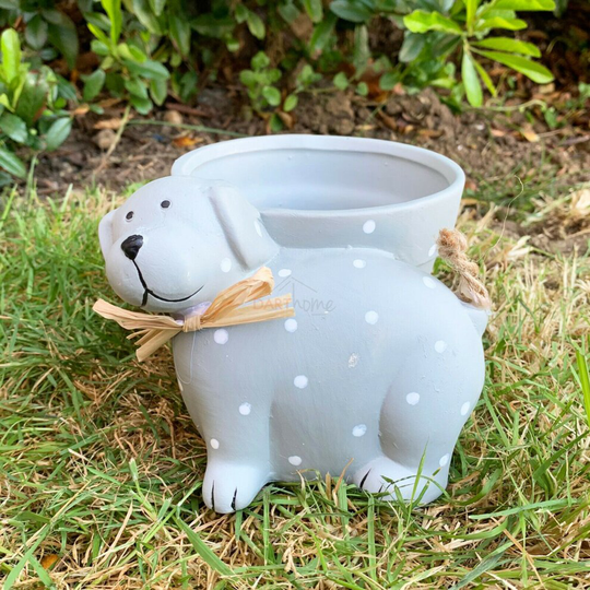 Ceramic Polka Dot Sitting Dog Garden Planter 14cm