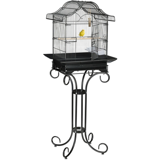 Relaxdays - Bird Cage, Birdcage with Stand, Canaries, Finches, Perch, Feeding Bowl, h x w x d 146.5 x 55 x 50 cm, Black