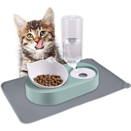 Raised Cat Bowl, Cat Feeders and Drinkers, Raised Cat Bowl with Mat Dog Bowl, 15° Tilt Anti-Vomiting Bowl for Cats, for Cats and Puppies