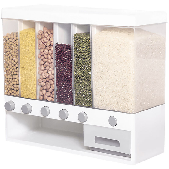 MIWUNA Rice Storage Container 6 Compartments Large Cereal Dry Food Storage Box Automatic Rice Dispenser Grain Storage Bin BPA Free Airtight Food