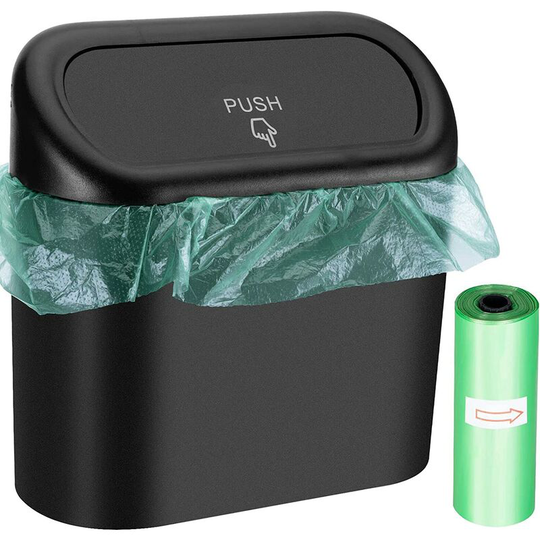 Car Trash Can, Mini Car Trash Can with Lid, Portable Car Storage Box with 30 Trash Bags for Storing and Organizing Trash (Black)