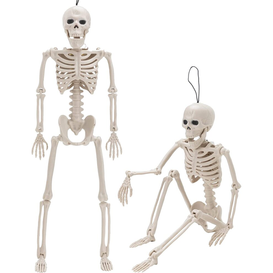 JOYIN 2 Pcs 16?/40.6cm Halloween Skeleton Decoration with Red LED Light Eyes, Human Plastic Bones with Posable Joints, Halloween Haunted Hou