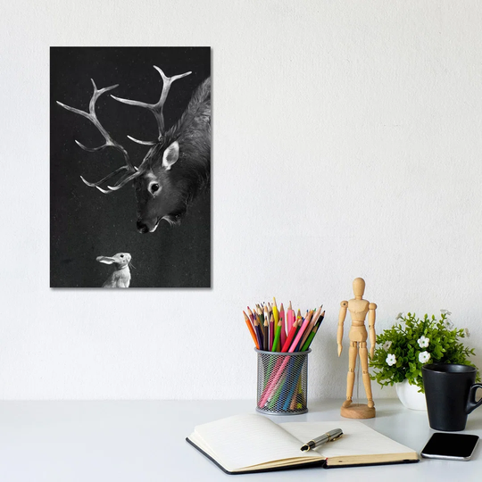 Elk and Rabbit by Laura Graves - Wrapped Canvas Photograph
