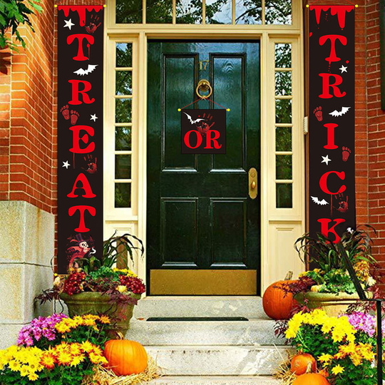 Sun Flowergb - 3 Pieces Trick or Treat Banner Halloween Porch Sign Outdoor Indoor Hanging Sign with Handprint Pattern for Halloween Door Garden Home