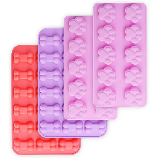 Perle Rare - 4 Pack Non-Stick Silicone Molds for Chocolates, Candy, Jelly, Ice Cubes, Dog Treats, Dog Paw and Bone Molds