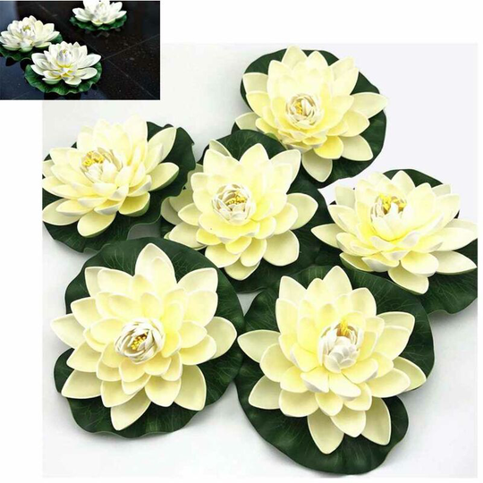 Pack Artificial Floating Foam Lotus Flowers, with Water Lilies Ornaments, Ivory White, Perfect for Patio, Koi Pond, Pool, Aquarium, Home, Garden,