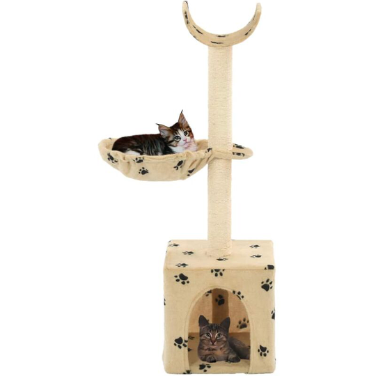 Cat Tree with Sisal Scratching Posts 105 cm Paw Prints Beige VDTD07182 - Topdeal