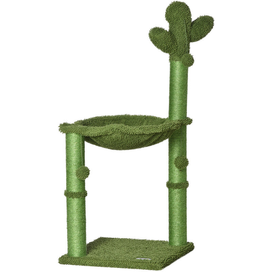 Cactus Cat Tree Tower Sisal Scratching Post with Hammock 40 x 40 x 96 cm - Green - Pawhut