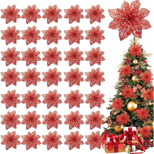 Dksfjkl - Pack of 36 Christmas Flower Decorations, Christmas Tree Ornaments, 4 '' Artificial Silk Flowers for Christmas decorations