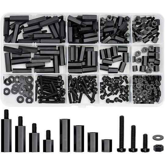 260 Pieces Black Nylon Hex Assortment Kit M3 Nylon Hex Standoffs Screw Nut with A Storage Box