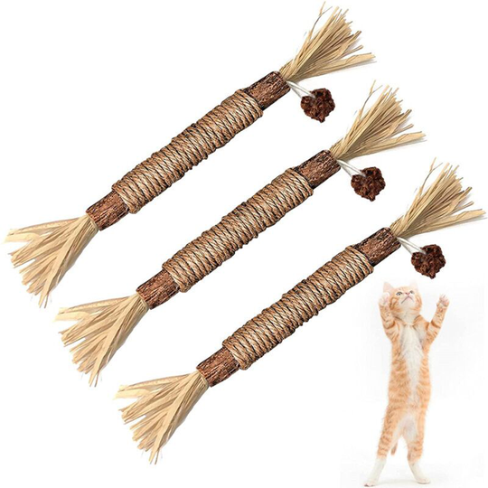 Cat Toy Woody Polygonum Toy Stick Pet chew molar toy Cat snack chew toy (3 Sticks)