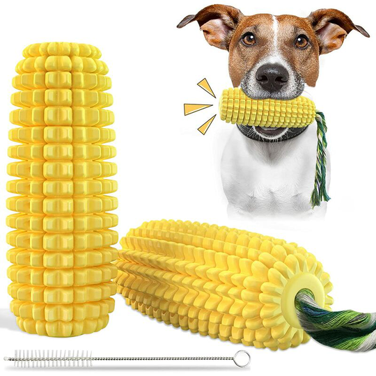 Durable Natural Rubber Dog Toys for Aggressive Chewers, Corn Tough Dental Squeaky Chew Toys