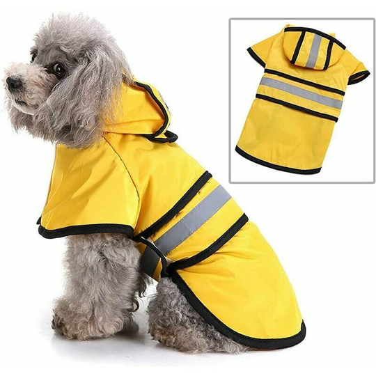 Reflective Dog Rain Coat with Hood Waterproof Coat with Adjustable Light Leash Hole Poncho for Small Medium and Large Size Dogs.Yellow.2XL