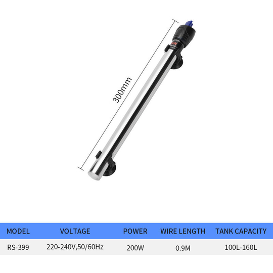 Aquarium Fish Tank Heating Rod Stainless Steel Heating Rod Explosion-proof Thermostat Thermostat for Turtle Tank (RS-399 200W)