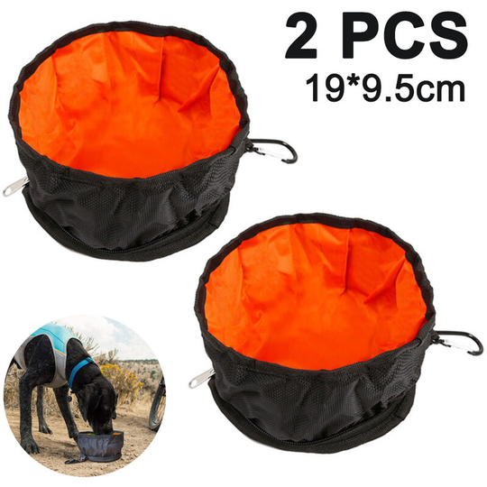 Dog bowl travel bowls foldable for dog pet, leak-proof portable on the go with zipper feeding bowl and drinking bowl (2 travel bowls), black