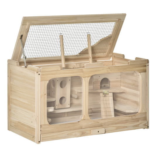 PawHut Wooden Hamster Cage Small Animal Kit Play House for Indoor