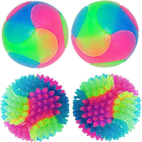 4 Ball Toys for Dog and Cat, Luminous Dog Balls, Pet Jumping Ball, (2 Round Balls + 2 Spiked Balls)