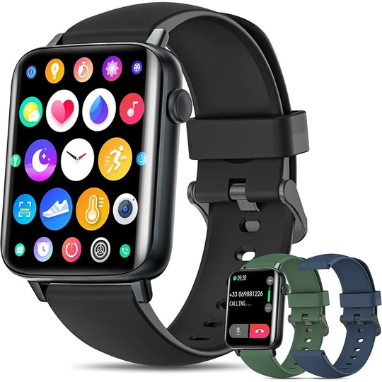Thsinde - Smartwatch Men Bluetooth Call and Hands-Free Answering, 1.7'' Smart Watch with 3 Straps, IP68 Fitness Watch with Heart Rate Monitor, SpO2,