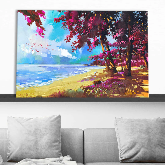 "Pink Trees On The Beach" Print On Canvas