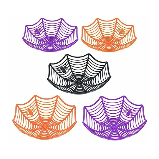 Bearsu - 5pcs Halloween Plastic Spider Web Baskets For Halloween Trick Or Treat Candy Holders Halloween Decorations Halloween Party Supplies