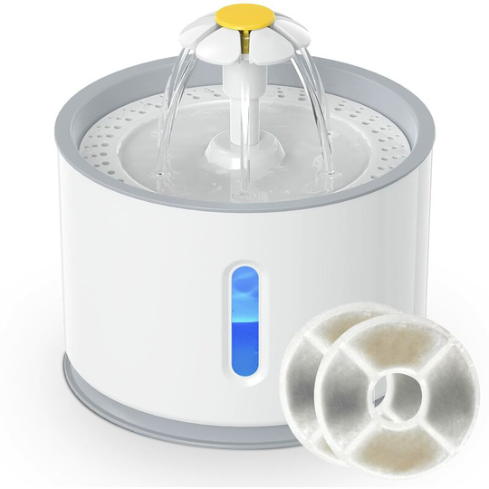 Rhafayre - Automatic Water Fountain for Cat Dog 2.4L, Quiet Water Dispenser with led Water Level Window and Activated Carbon Filter