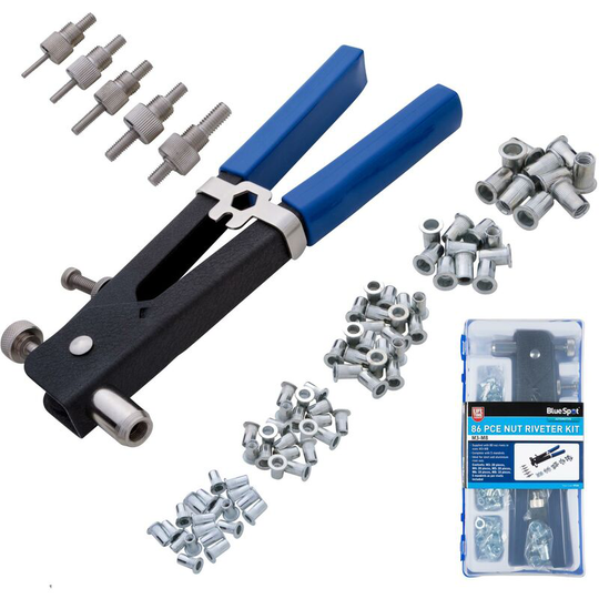 86pc Threaded Rivet Nut Setting Insert Riveting Gun Rivnut Tool M3 - M8 - Bluespot