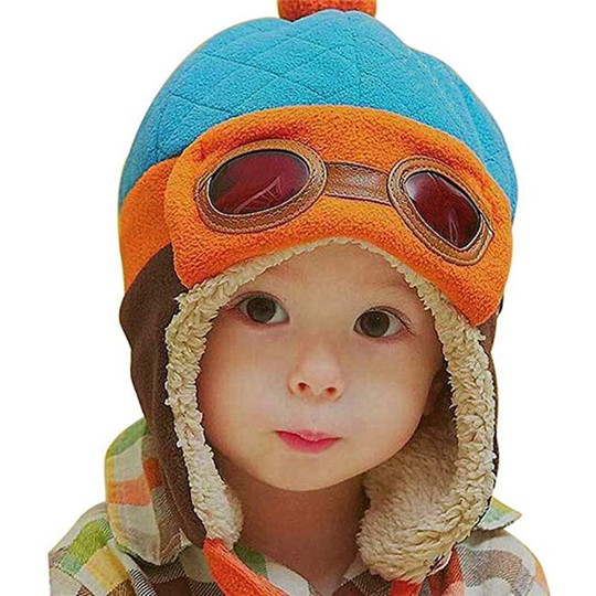 Crochet Earflap Pilot Hats Rabbit Ears Beanie Cap Winter Warm Knit Caps for Toddlers Baby Girls and Boys Blue