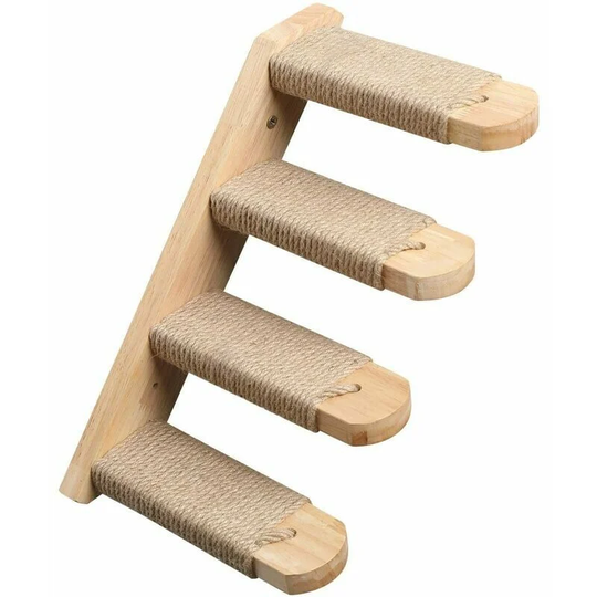 Wall Mounted Cat Climbing Shelf, Jute Scratching Four Step Cat Staircase for Cats Perch Platform Supplies