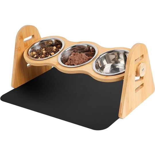 Swyeoot - Adjustable Height Dog or Cat Bowl, 4 Heights, 300ML Each, Wet and Dry Separation, Bamboo Shelf, Dry Food Bowl, Wet Food Bowl, Water Bowl,