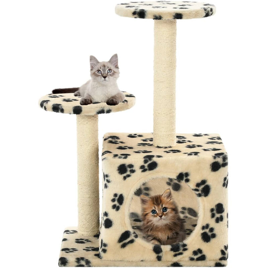 Cat Tree with Sisal Scratching Posts 60 cm Beige Paw Prints