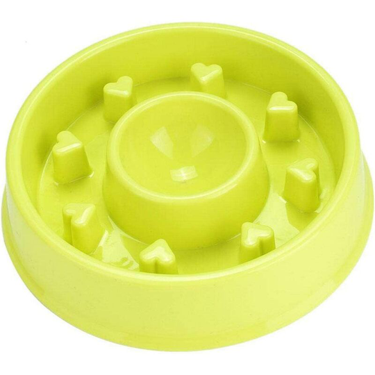 Heart Shaped Pet Bowl Cat Dog Puppy Feeding Bowl Slow Eat Blue Green Pink (Green)
