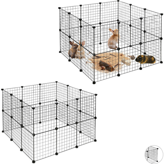 Set of 2 Relaxdays Small Animal Cage, Open Enclosure, DIY Enclosure, Extensible Playpen, 48 Pieces, Black