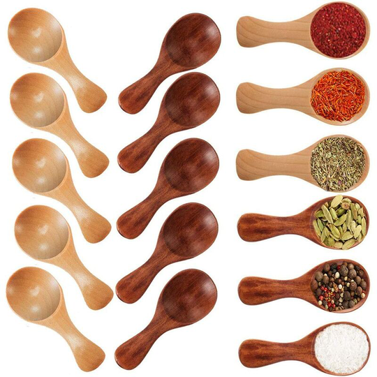 Set of 20 Mini Wooden Spoons with Short Handle - Small Wooden Salt Spoons for Small Jars of Jam, Spices, Sugar, Honey, Coffee, Tea, Mustard, Ice
