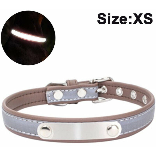 Genuine Leather Dog Collar Engraved Nameplate Custom Soft Leather Dog Collar with Personalized Dog Tag Small Medium Large Brown Dog xs