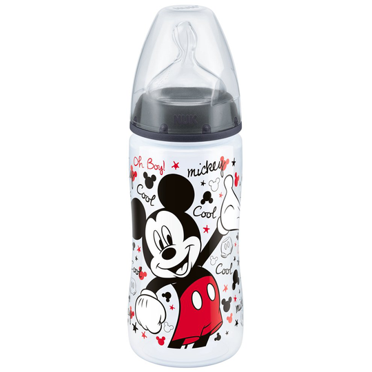 NUK Disney Mickey Mouse First Choice+ Baby Bottle, 6-18 Months, 300ml, Black (designs may vary)