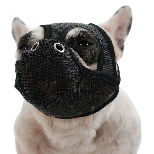 Dog Muzzle Breathable Mesh for Short Snout Dogs Prevent Biting Barking, Black&Medium - Black&Medium