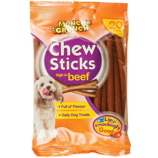 High In Beef Chew Sticks (20 Pack) (One Size) (Beef) - Beef - Munch&crunch