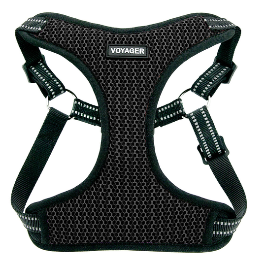 (S, Grey) Voyager by Best Pet Supplies - Fully Adjustable Step-in Mesh Harness with Reflective 3M Piping
