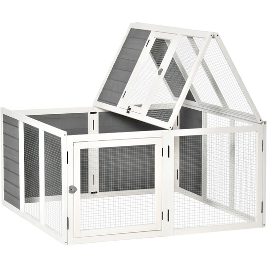 Pawhut - Rabbit Hutch Small Animal Guinea Pig House with Openable Roof Grey - Grey