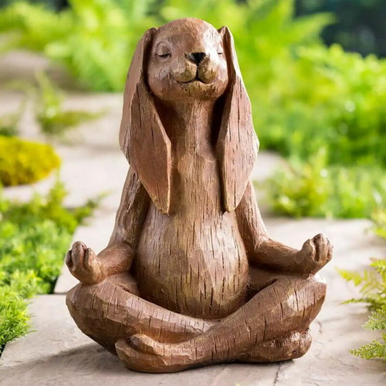 Yoga-Pose Rabbit Resin Garden Statue With Look of Carved Wood Yoga-Pose Rabbit Resin Garden Statue With Look of Carved Wood