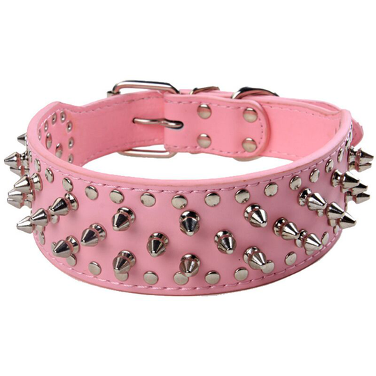 Black Faux Leather Stud Dog Collar 2" Wide, 37 Studs 60 Studs, Bulldog, Boxer
