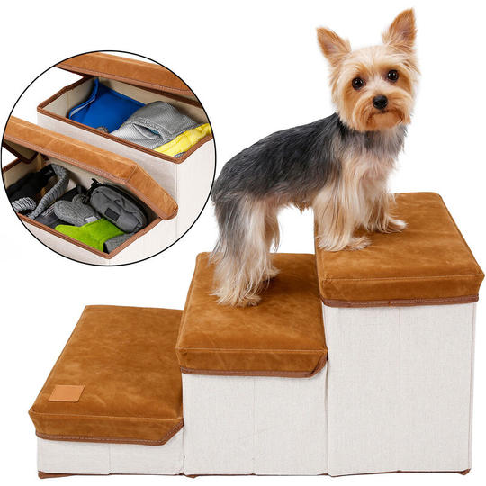 Lifcausal - Pet Steps Dog Steps Foldable Dog Stair 3 Tier Dog Steps for Couch Bed with Useful Storage Space Maximum Load-bearing Weight 30kg