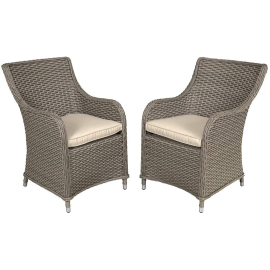 Dellonda Chester Rattan Wicker Weave Garden Dining Chair/Armchair with Cushion Traditional Style x 2