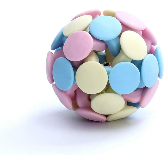 Interactive Toy Balls with Bell, Cat Toy Ball, Durable Chew Toy Balls for Small and Medium Dogs, Rubber Teeth Cleaning Balls (Macaroon)